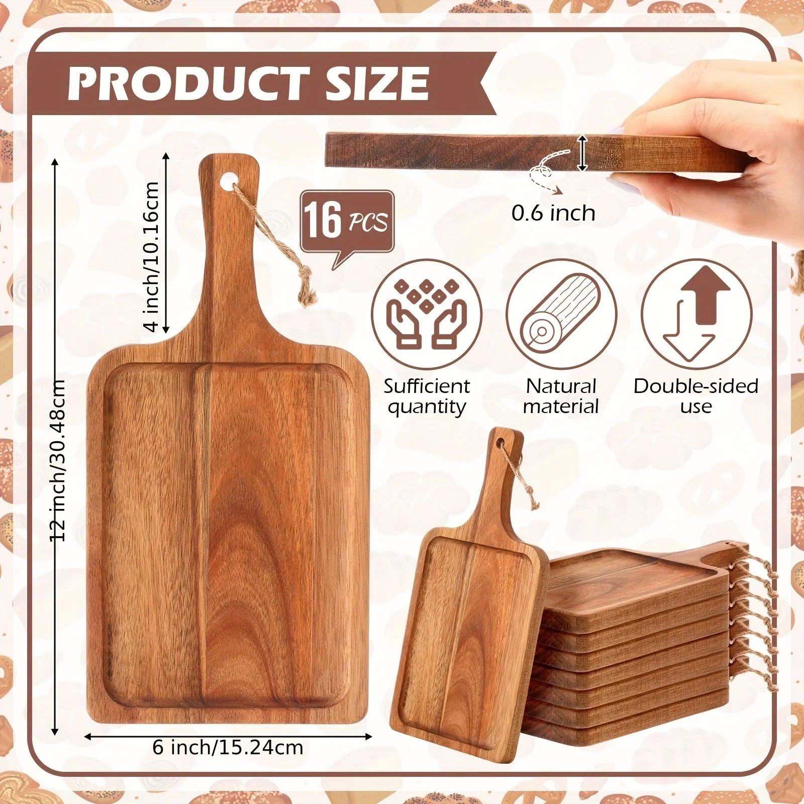 Acacia Wood Cutting Board with Handle, Charcuterie Platter & Serving Tray, side view - House Of Avana