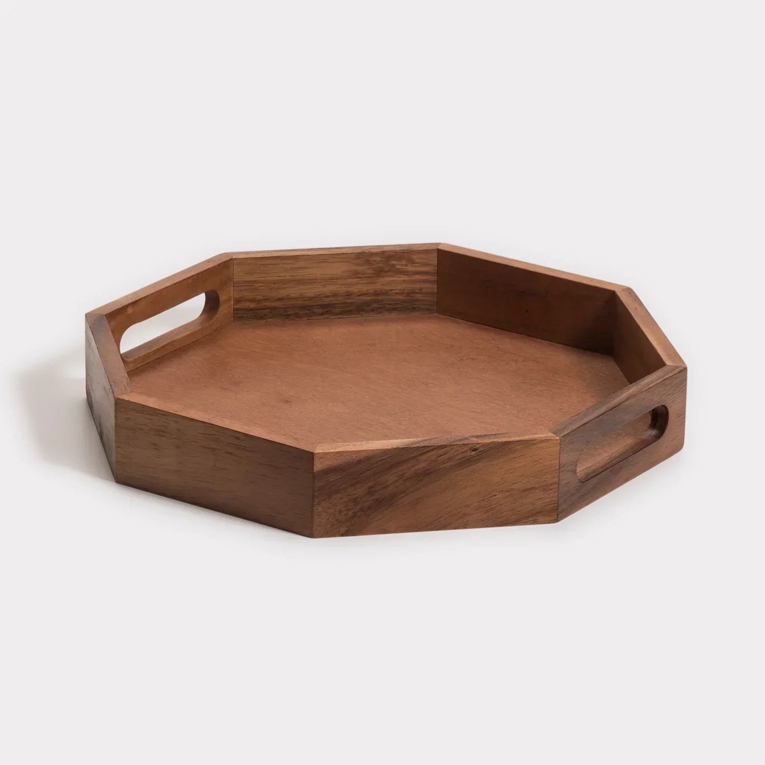 Acacia Wood Octagon Serving Tray – Rustic Wooden Tray for Coffee Table, Kitchen or Home Decor, back view - House Of Avana