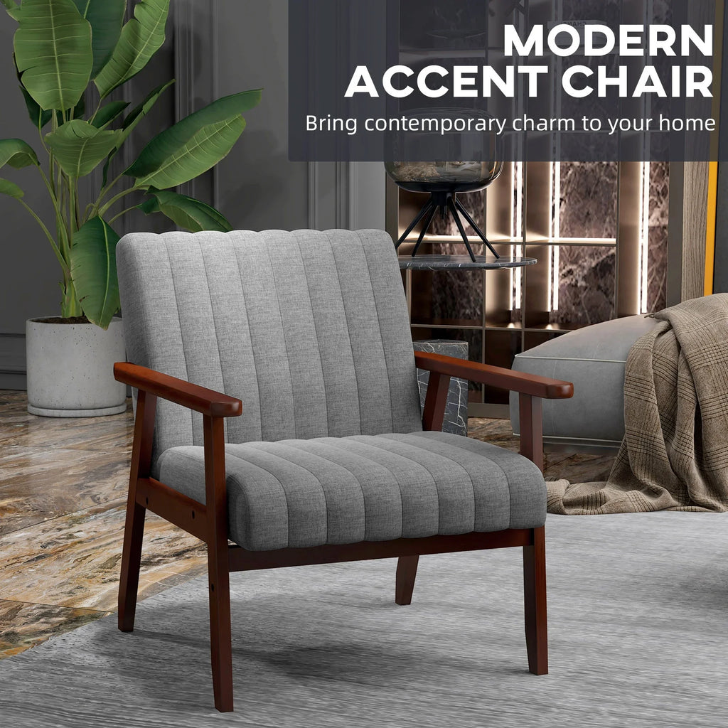 Accent Chair - Grey Tufted Wooden Legs, detail shot - House Of Avana