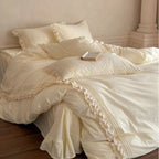 Accordion Pleated Lace Ruffled Bedding Set, front view - House Of Avana