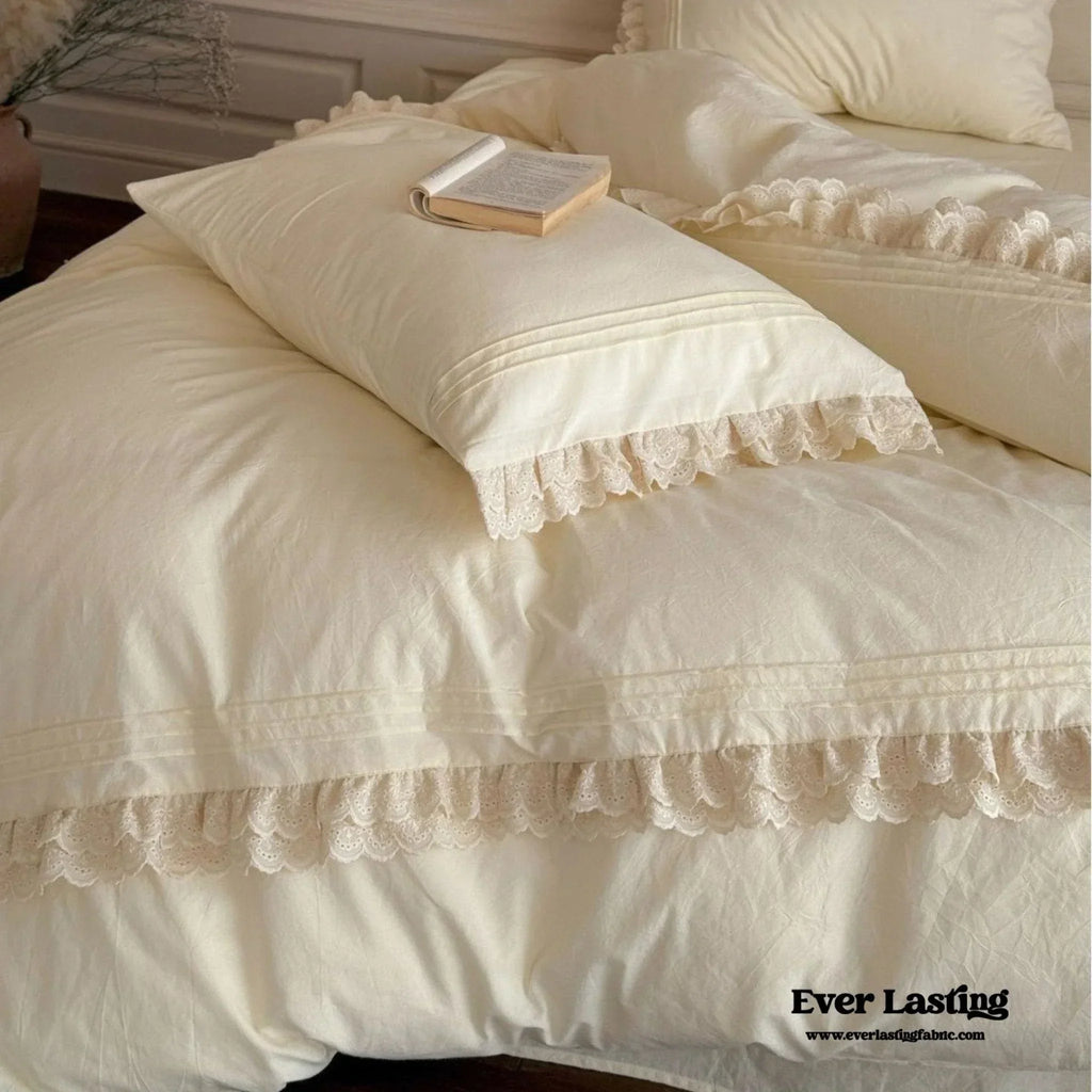 Accordion Pleated Lace Ruffled Bedding Set, side view - House Of Avana