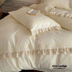 Accordion Pleated Lace Ruffled Bedding Set, side view - House Of Avana