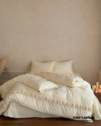 Accordion Pleated Lace Ruffled Bedding Set, lifestyle image - House Of Avana