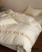 Accordion Pleated Lace Ruffled Bedding Set, top view - House Of Avana