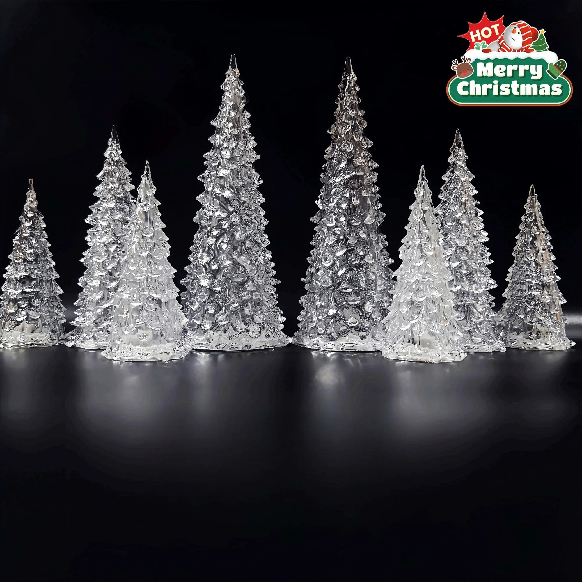 Acrylic Christmas Decor Set of with String Lights, front view - House Of Avana