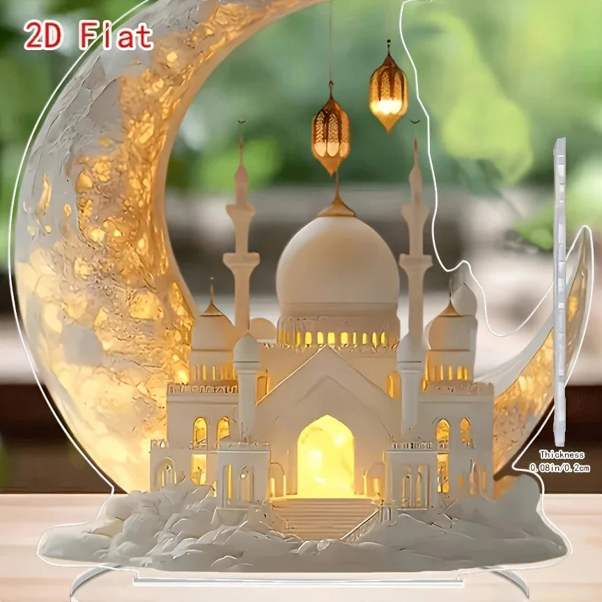 Acrylic Ramadan Crescent Moon Plaque with Islamic Design - House Of Avana