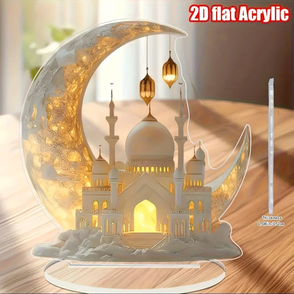 Acrylic Ramadan Crescent Moon Plaque with Islamic Design - House Of Avana