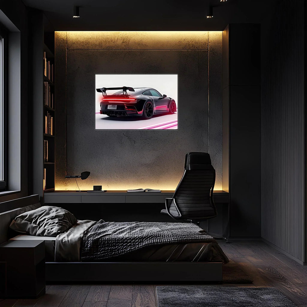 Acrylic Uv Printed Led Car Poster – Backlit Neon Wall Decor, angled view - House Of Avana