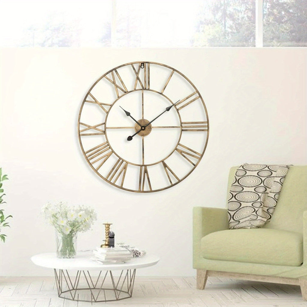 Wall Clock Vintage Retro Roman Numerals Silent Non-Ticking Metal Paint Industrial Vintage Metal Large Clock for Home Loft Living Room Bedroom Kitchen House Of Avana