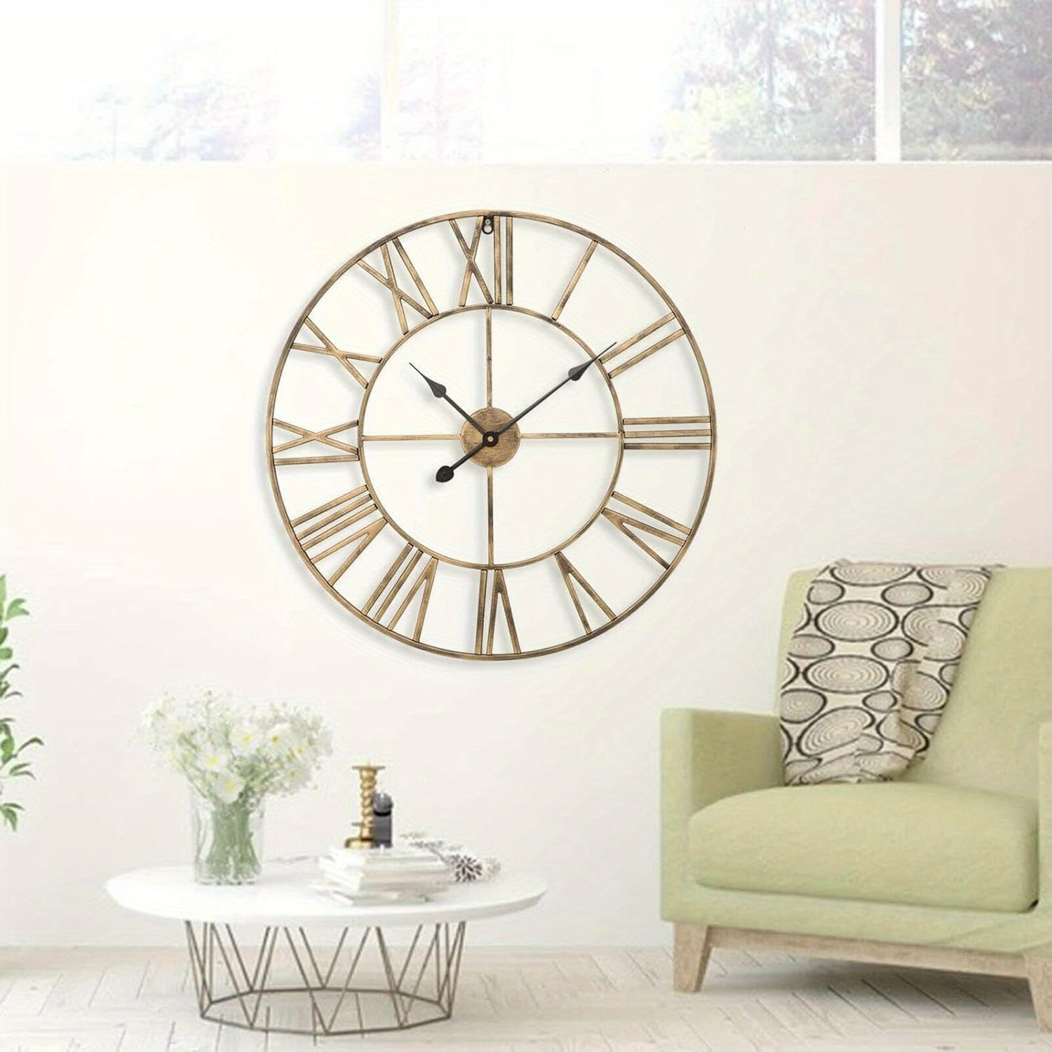 Wall Clock Vintage Retro Roman Numerals Silent Non-Ticking Metal Paint Industrial Vintage Metal Large Clock for Home Loft Living Room Bedroom Kitchen House Of Avana