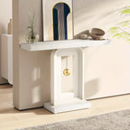 40" Modern Console Table with Geometric Base & Faux Marble Top, Narrow Sofa Entryway Table for Living Room, Hallway, or Entrance, Durable MDF Board Construction, Minimalist Design, White Gloss Finish, Living Room Table House Of Avana