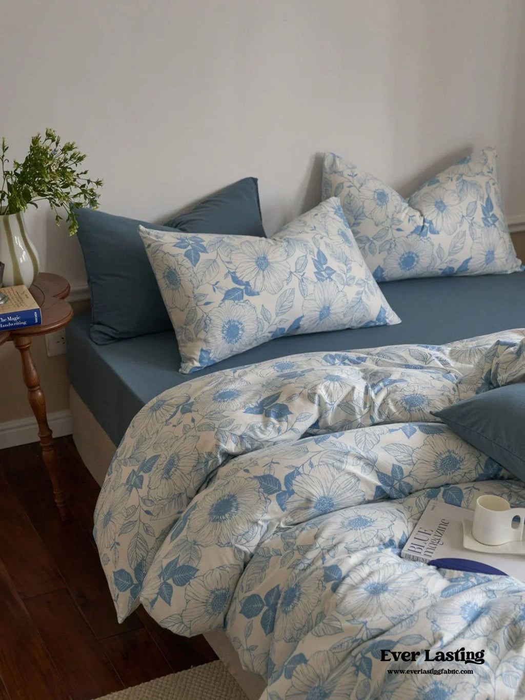 Adèle French Countryside Bedding Set / Blue, back view - House Of Avana