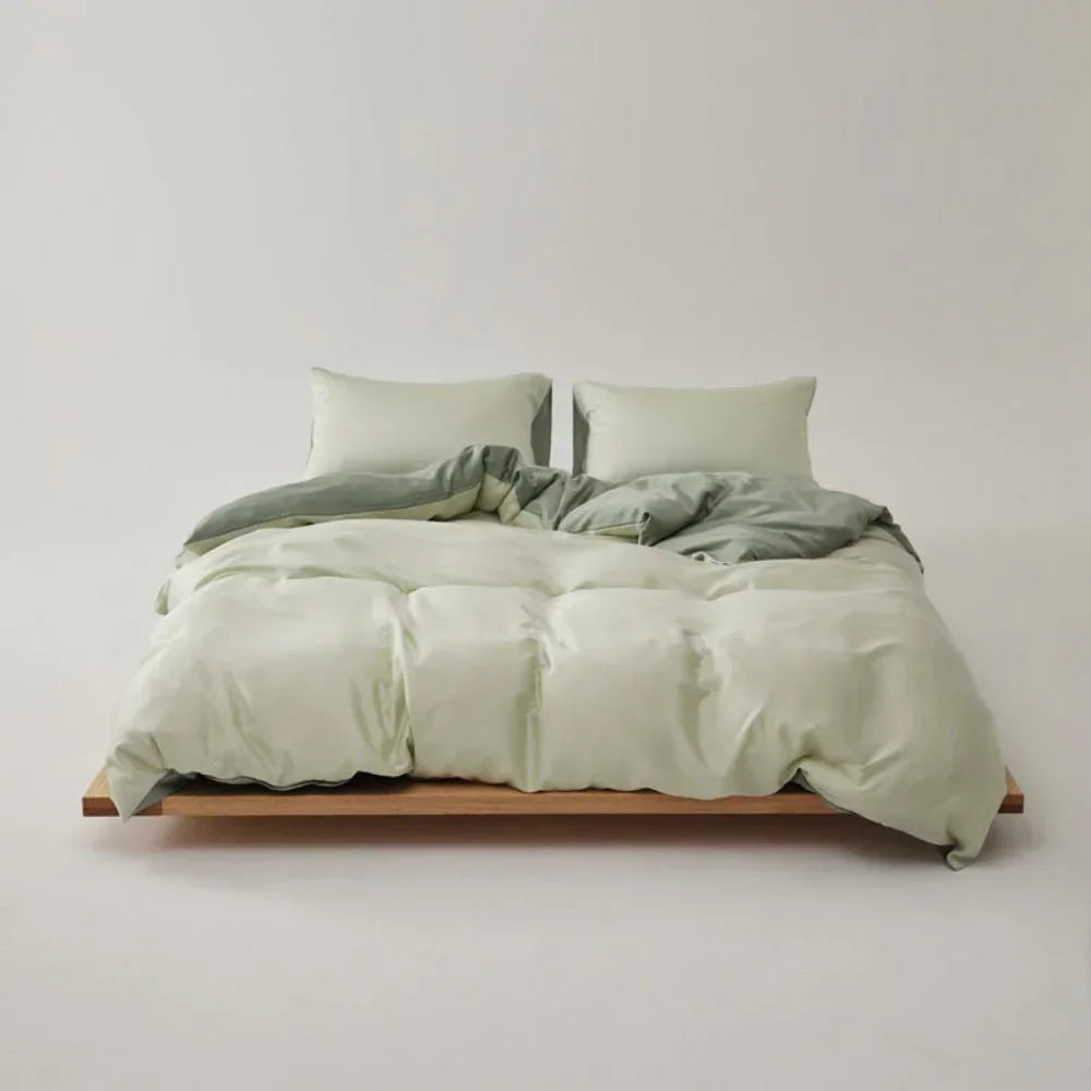 Adeline Pastel Silky Cooling Tencel™ Bedding Set / Green, front view - House Of Avana