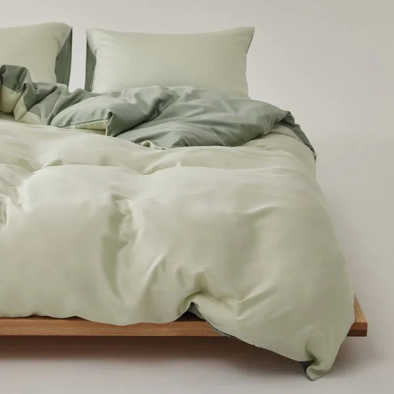 Adeline Pastel Silky Cooling Tencel™ Bedding Set / Green, back view - House Of Avana