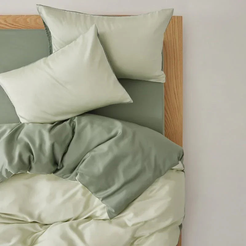 Adeline Pastel Silky Cooling Tencel™ Bedding Set / Green, detail shot - House Of Avana
