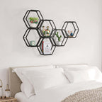 Set of 6 Hexagonal Floating Shelves, Wall Mounted Metal Geometric Shelf Honeycomb Wall Shelf for Wall Decor in Any Bedroom Living Room Office Hallway, Black House Of Avana