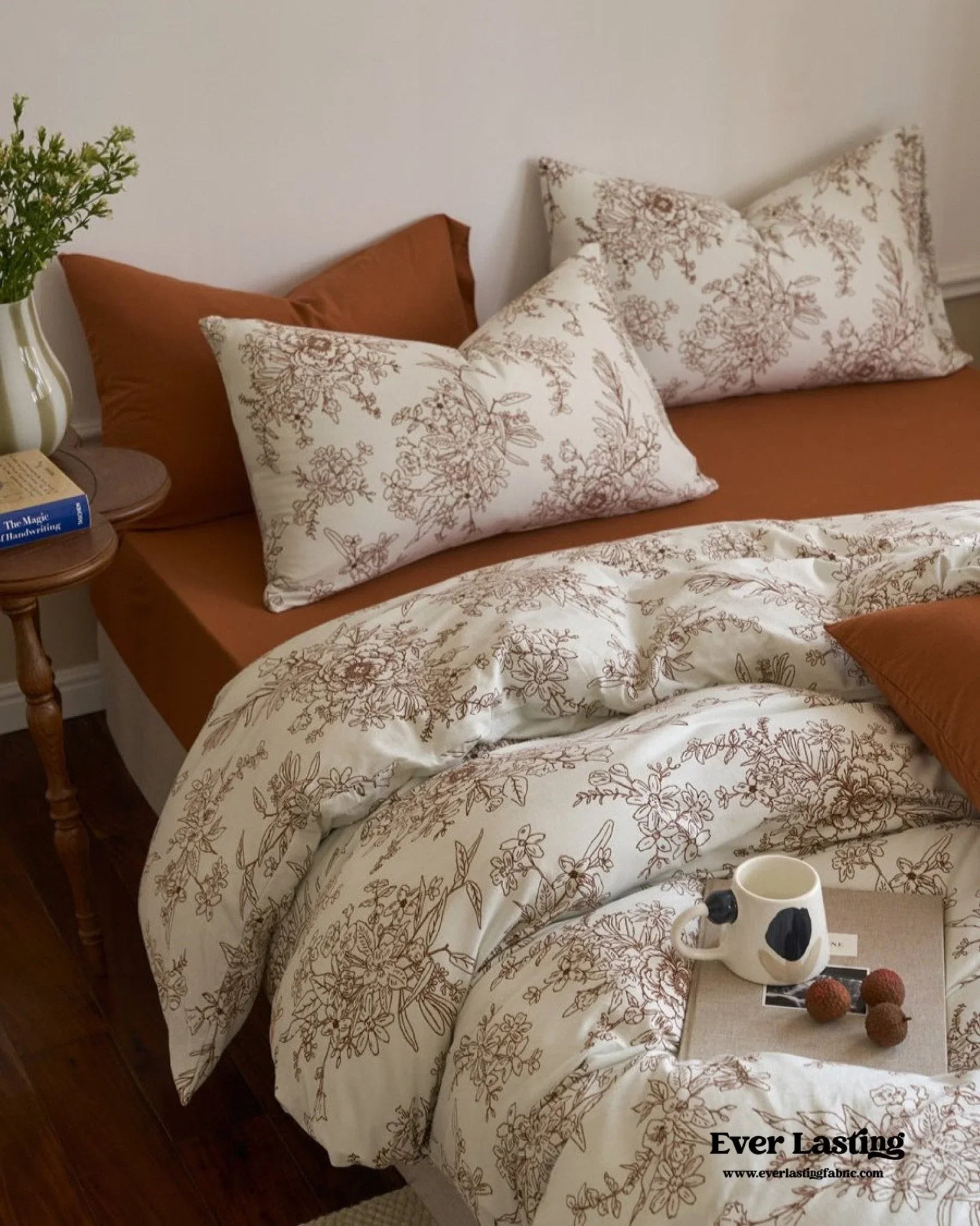 Adèle French Countryside Bedding Set / Orange, side view - House Of Avana
