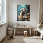 Adventure Puppy Portrait – Cute Explorer Dog Uv Glass Wall Art for Pet Lovers - Kafcd110, front view - House Of Avana