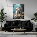 Adventure Puppy Portrait – Cute Explorer Dog Uv Glass Wall Art for Pet Lovers - Kafcd110, top view - House Of Avana