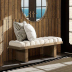 Bella 52 Upholstered Modern Acnt Bench, Ivory White Boucle House Of Avana