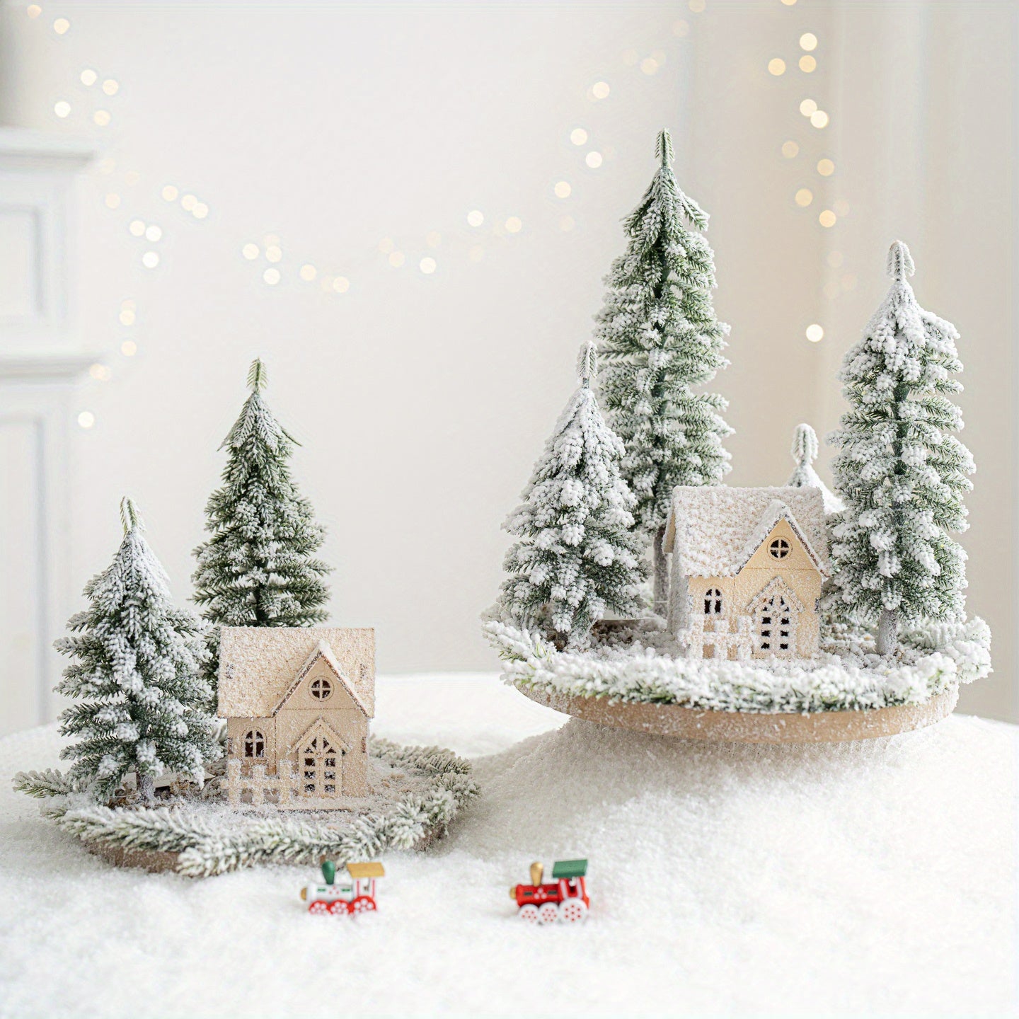 Mini Artificial Christmas Tree and House Set with Glowing Lights - Round Base, Battery-Powered, Ideal for Holiday Decorations, Winter Season, Christmas Tree Decorations, Best for Christmas, Perfect for Thanksgiving House Of Avana