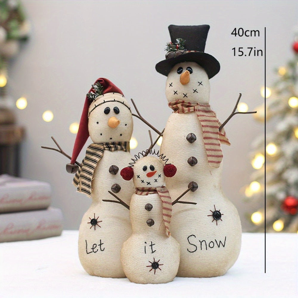 1pc 3-Snowman Family Set-Like Doll Christmas Decoration - Small Stacked Snowmen Figures with "Let It Snow" Label-Like Tags, Durable Non-Toxic Material for /Outdoor Tabletop, Window Sill & Holiday Party Gift (-Free Assembly House Of Avana