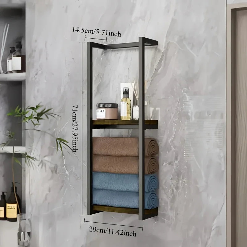 1pc French Country Style Wall-Mounted Storage Rack - Metal Towel and Bathroom Organizer with Multiple Shelves, Ideal for Living Rooms, Bathrooms, Hotels, and Homestays, Towel Rack for Bathroom House Of Avana