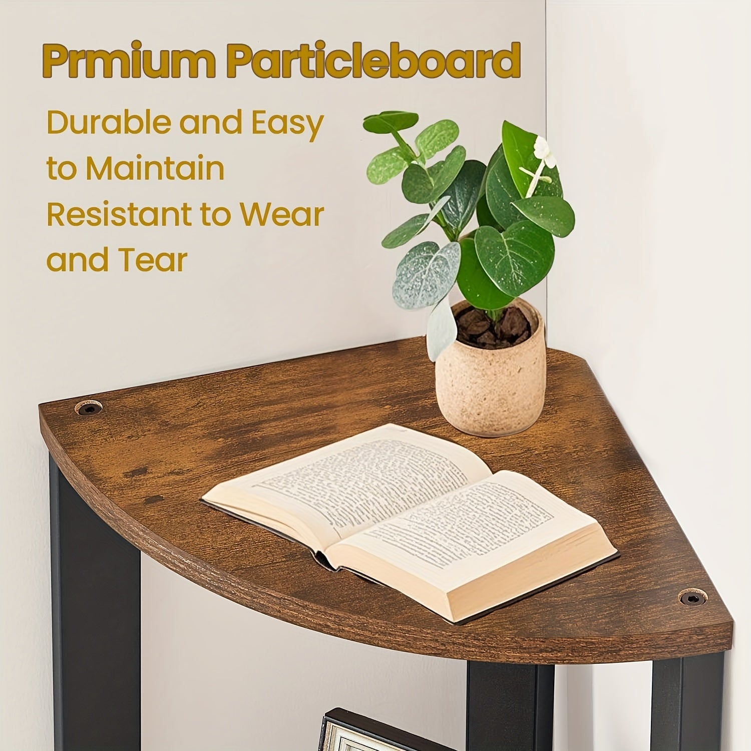 5-Tier Corner Shelf Stand - Rustic Wood & Black Metal Frame, Narrow Freestanding Design for Living Room, Bedroom, or Study - Maximize Space with Stylish Display Shelves, Preppy Room Decor House Of Avana