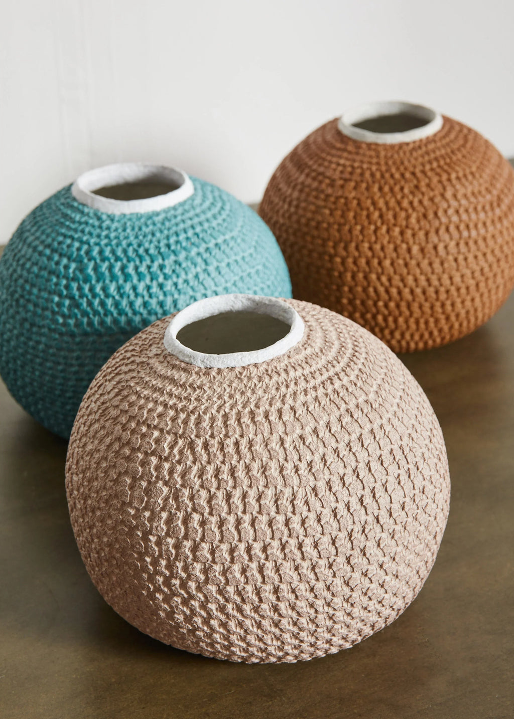 African Bibi Papier Vase in Pink, Rust, and Blue Kanju Interiors