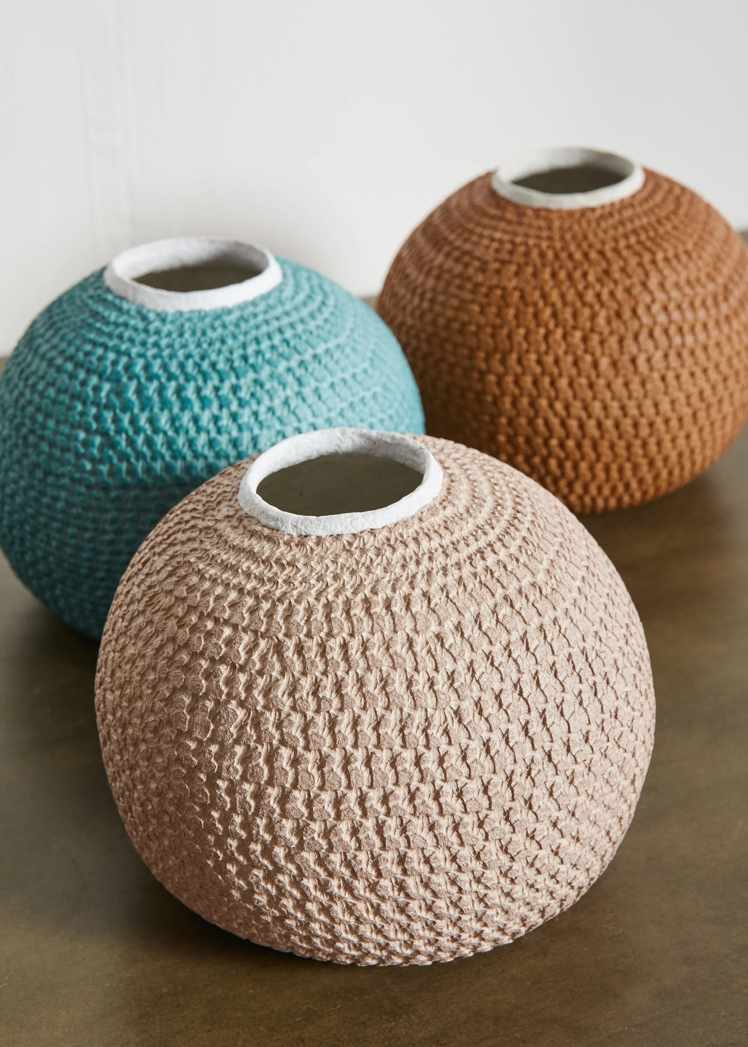 African Bibi Papier Vase in Pink, Rust, and Blue Kanju Interiors