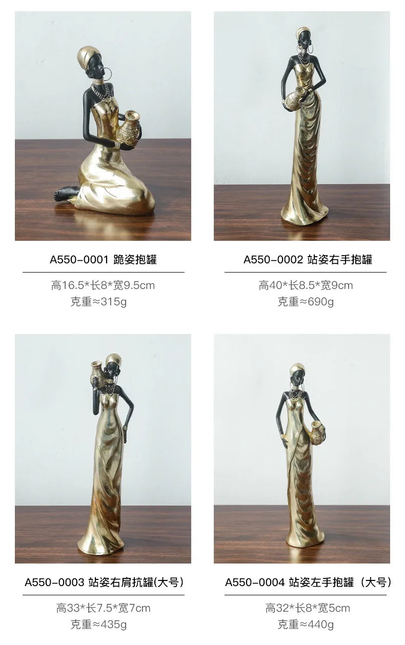 African Black Woman Figurines Golden African Figure Sculpture Storage Ornaments Home Decor Living Room Table Key Candy Container - House of Avana