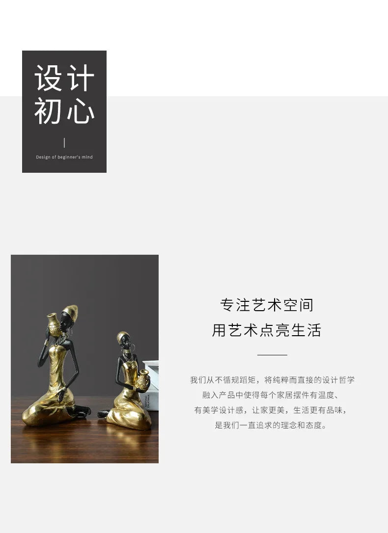 African Black Woman Figurines Golden African Figure Sculpture Storage Ornaments Home Decor Living Room Table Key Candy Container - House of Avana