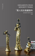African Black Woman Figurines Golden African Figure Sculpture Storage Ornaments Home Decor Living Room Table Key Candy Container - House of Avana