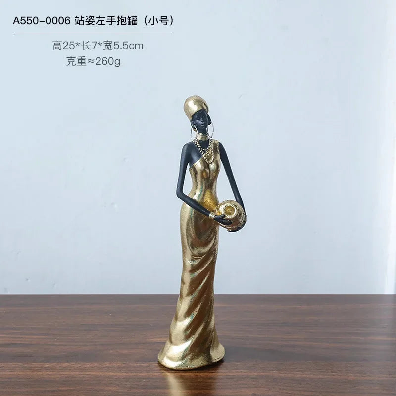 African Black Woman Figurines Golden African Figure Sculpture Storage Ornaments Home Decor Living Room Table Key Candy Container - House of Avana