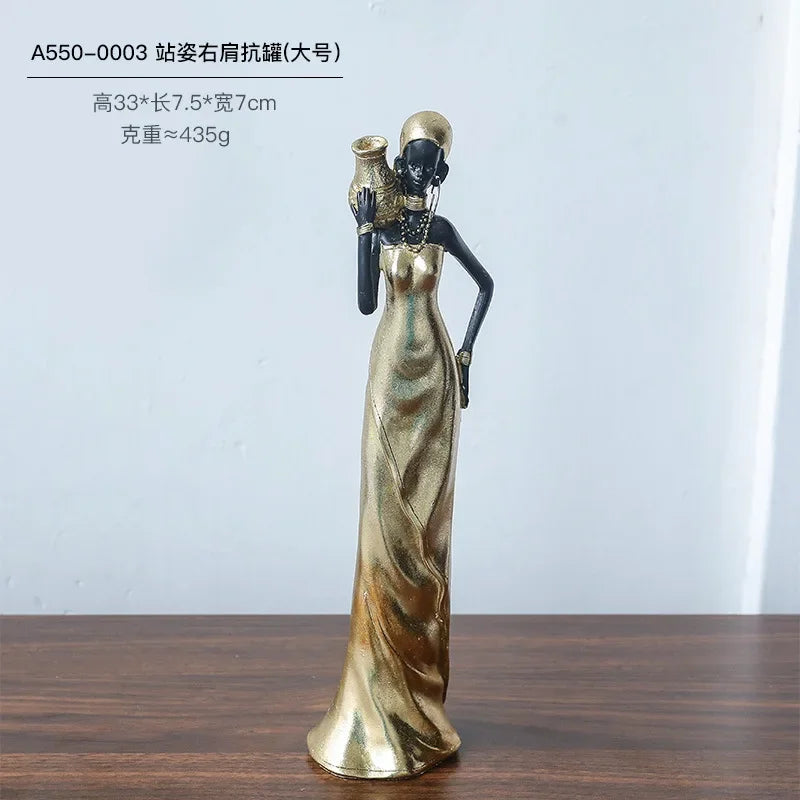African Black Woman Figurines Golden African Figure Sculpture Storage Ornaments Home Decor Living Room Table Key Candy Container - House of Avana