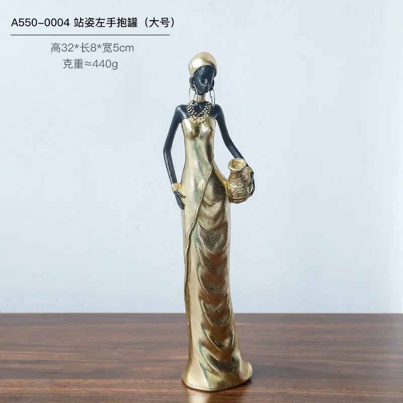 African Black Woman Figurines Golden African Figure Sculpture Storage Ornaments Home Decor Living Room Table Key Candy Container - House of Avana