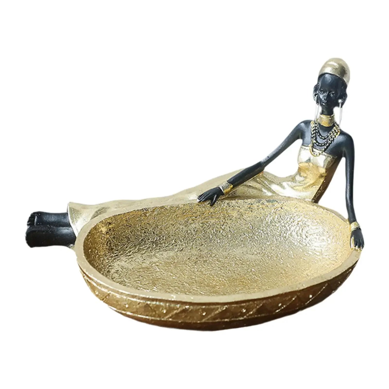 African Figurine Resin Tribal Lady Sculpture Tabletop Ornament for Home Living Room Bookshelf Decoration Desk Storage Tray - House of Avana