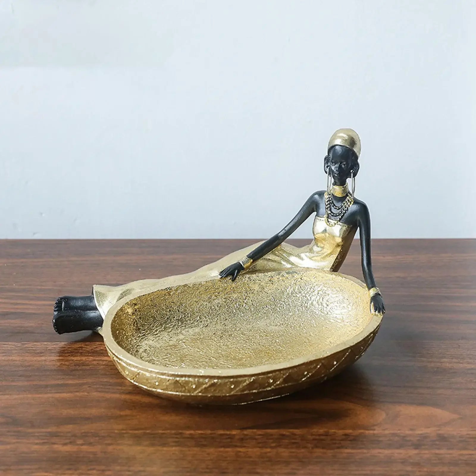 African Figurine Resin Tribal Lady Sculpture Tabletop Ornament for Home Living Room Bookshelf Decoration Desk Storage Tray - House of Avana