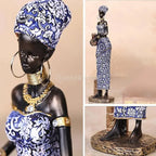 Resin African lady figurines, handpainted brown and black tribal sculptures - House of Avana