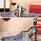 Resin African lady figurines, handpainted brown and black tribal sculptures - House of Avana