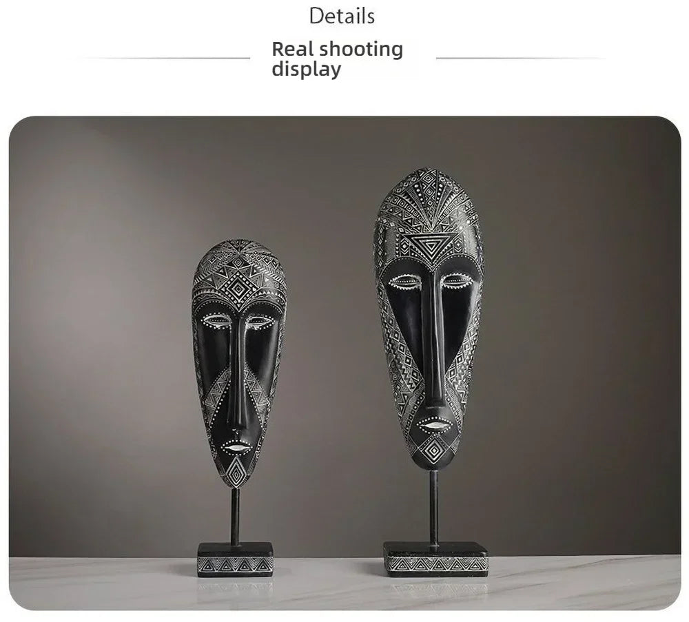 African Mask Wall Art - Hand-painted Tribal Design, dimensions view - House Of Avana