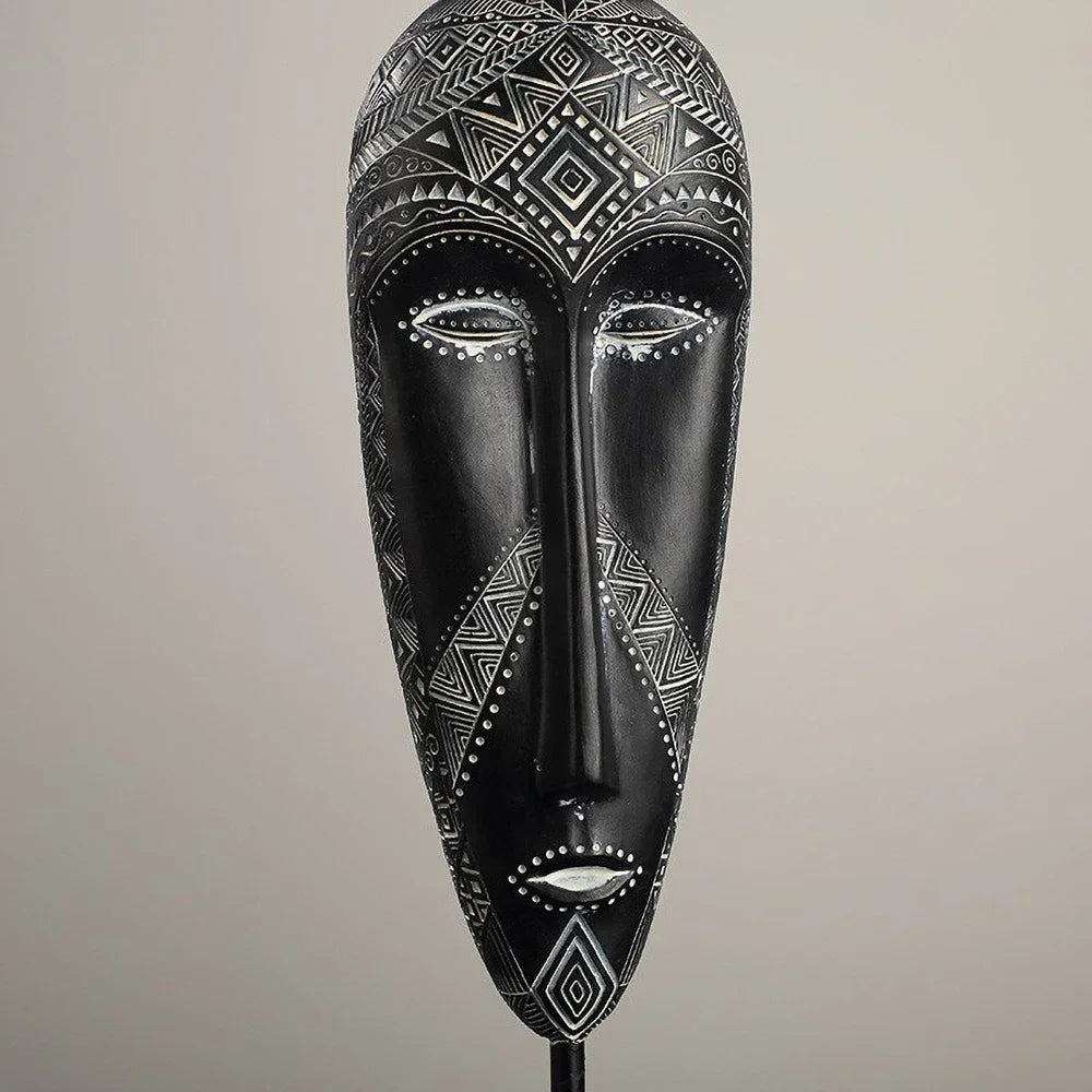 African Mask Wall Art - Hand-painted Tribal Design, detail shot - House Of Avana
