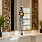 Handcrafted tribal female figurine, wooden décor with intricate carvings - House of Avana