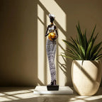 Handcrafted tribal female figurine, wooden décor with intricate carvings - House of Avana