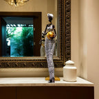 Handcrafted tribal female figurine, wooden décor with intricate carvings - House of Avana