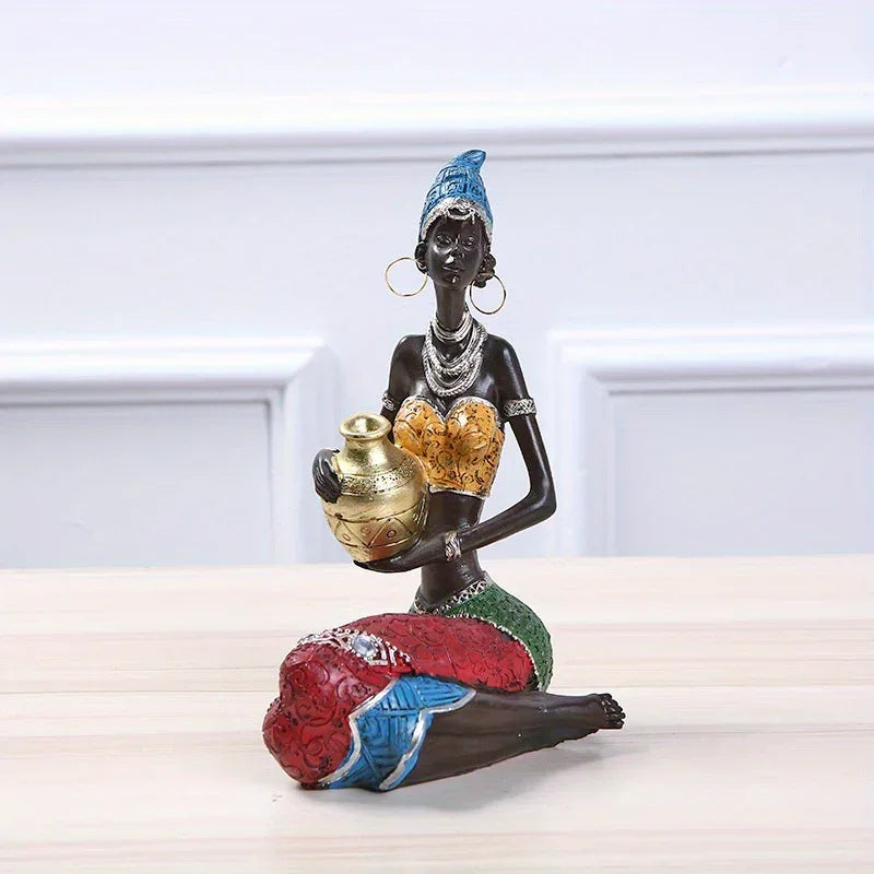African Tribal Figurines - Colorful Pottery Design, side view - House Of Avana