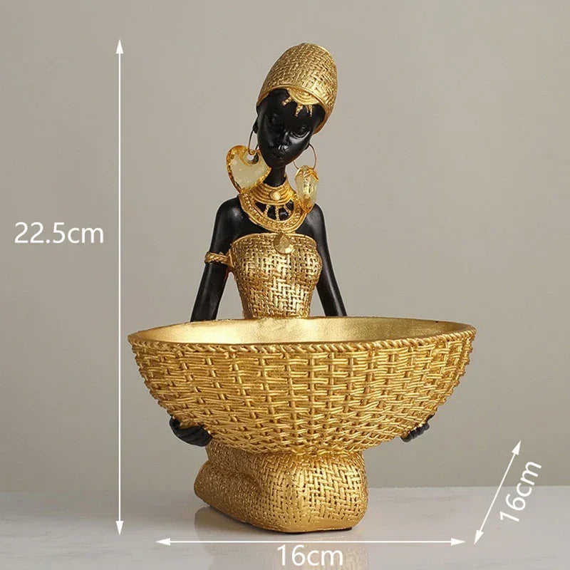 African Tribal Woman Figurines Black Girls Ornament Tabletop Decorative Sculpture Home Decoration Accessories - House of Avana