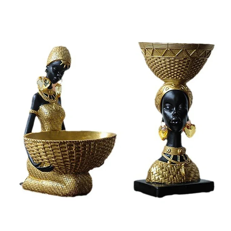 African Tribal Woman Figurines Black Girls Ornament Tabletop Decorative Sculpture Home Decoration Accessories - House of Avana