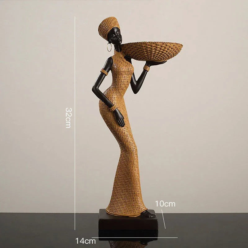 African Tribal Woman Figurines Black Girls Ornament Tabletop Decorative Sculpture Home Decoration Accessories - House of Avana