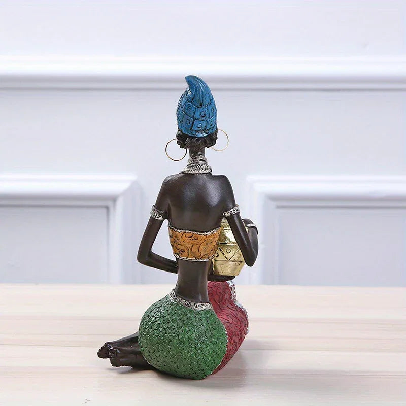 Vibrant clay figurines of African tribal women with pots, colorful ceramic décor - House of Avana